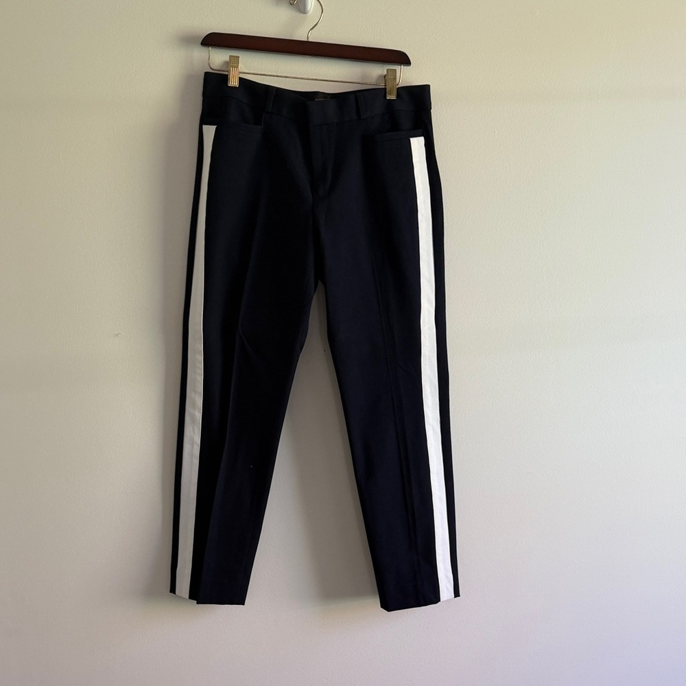 Banana Republic Women’s Sloan Navy Pants with White Tuxedo Stripe
